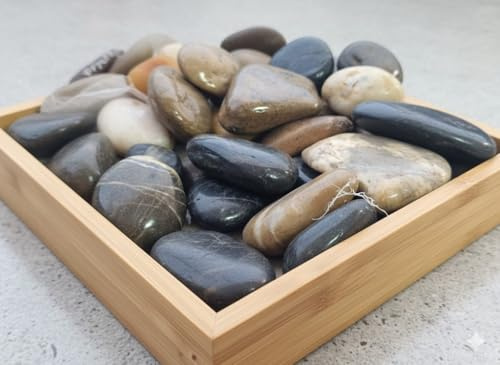 Guijarros naturales decorativos, 3-5 cm piedras mezcladas de alto pulidao, naturales para acuarios, macetas, paisajismo, bricolaje, decoración del hogar y jardín. (Color variado alto pulido, 5 Kg)