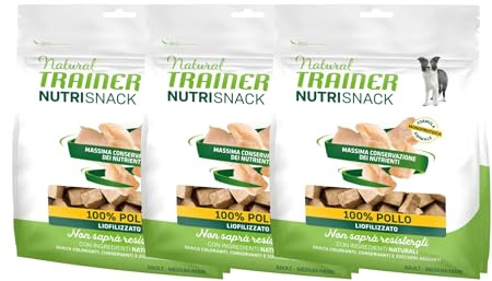 Natural Trainer Dog Snack Bites Pollo Liofilizzato 100% - Bocconcini Monoproteici per Cani Cuccioli e Adulti - Premio Addestramento Naturale Tutte le Taglie - 3 Snack da 50 grammi