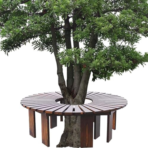 Banco para árbol envolvente, bancos de jardín curvos de madera, asientos semicirculares para Patio al aire libre, soporte para plantas resistente a la intemperie para balcón(Wood Color,Half Round)