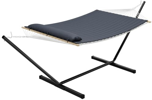 Aptliton Quilted Double Hammock with Stand & Pillow g – Dark Grey