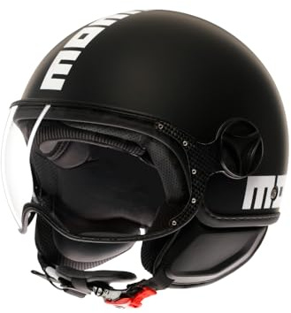 MOMODESIGN - FGTR CLASSIC E2206, Casco Moto Jet, Casco Jet Omologato ECE, Casco Jet Aperto Scooter, Uomo e Donna, Leggero con Visiera, Nero/Bianco opaco, L