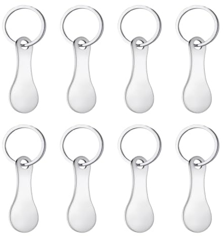 Wigthvoy 8Pcs Trolley Token, Stainless Steel Shopping Trolley Coin with Key Ring, Removable Supermarket Cart Token for Releasing Shopping Trolleys, Replace £1 Coin for Tesco Asda Sainsbury's Aldi