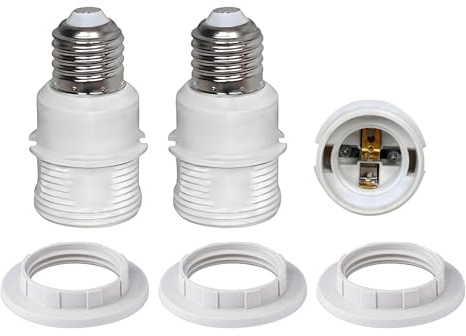 TWDRTDD E26 to E26 Socket Extender,7.4cm/2.91 inches E27/E26 Light Socket Extension,Thread Lamp Holder Adapter with Shade Rings (White, 3)