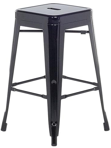 Beliani Lot 2 Chaises Tabourets de Bar Industriels en Acier Noir 60 cm Empilables et Pratiques pour Cuisine ou Salle à Manger au Design Moderne