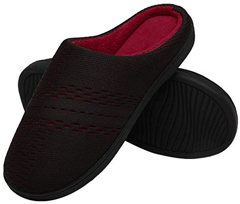 ChayChax Pantofole da Casa Donna Uomo Caldo Peluche Ciabatte da Casa Memory Foam Casa Pattini Leggero Inverno Cotone Scarpe, Nero Rosso, 40/41 EU