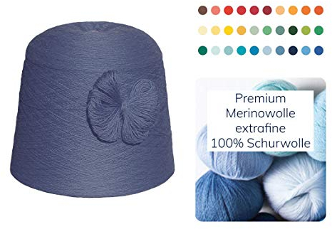 Strickwolle 1 kg 1000g Merinowolle Extrafine 100% Schurwolle Schafwolle Handstrick Wolle zum Stricken Häkelwolle Häkeln Garn Nadel 2,5 3 3,5 4 - Blau Mittelblau