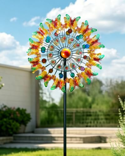 Lariander Butterfly Metal Wind Spinner - Large Outdoor Metal Wind Spinners Yard Garden, Kinetic Multicolor Yard Wind Sculptures Spinners for Lawn Patio Outdoor
