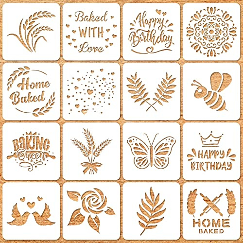 Romooa 20 Pieces Bread Stencils Artisan Bread Stencil Baking Set Cook Stencil Baking Template Tool, Cake, Pie, or Cookie Stencils Template Mold for Decorating, 20 Styles