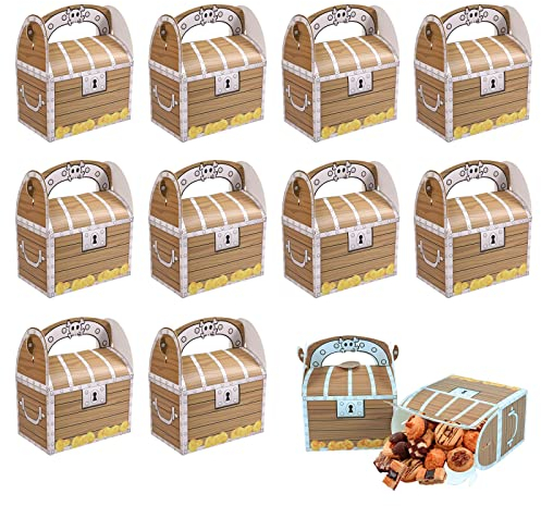 Piraten Schatzkiste 10 Stück Pirat Schatz Truhe Mitgebsel Box Piraten Party Box Pirat Geschenkbox Schatztruhe Partytüten mit Griff für Kinder Mitgebsel und Give-aways Auf Dem Kindergeburtstag