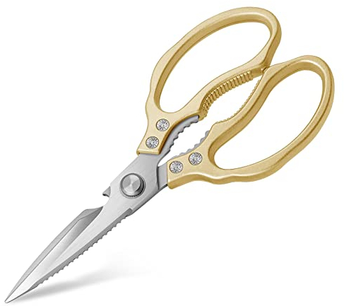 CGBE Heavy Duty Dishwasher Safe Food Scissors, Multi-Purpose Kitchen Shears, Non Slip Stainless Steel Sharp Cooking Scissors for Kitchen Gold