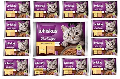 Whiskas Adult 1+ Pure Delight Geflügel Ragout in Gelee mit Huhn und Truthahn Katzennassfutter 52 Portionsbeutel, 13x4x85g, Hochwertiges Nassfutter für ausgewachsene Katzen