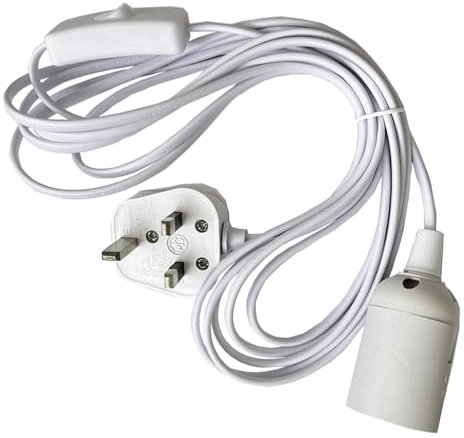E27 Pendant Light Ceiling Lighting Fitting 4M, E27 Lamp Holder with Switch, Suspended Pendant Light Fitting Kit, 2 Core Textile Cable UK Plug (White).