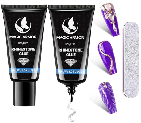 MAGIC ARMOR 2PCS Nail Art Rhinestone Pegamento Gel 30g, pegamento de uñas para uñas Gel de Uñas Súper Adhesivo Para Gemas Nail Art Gel Pegamento Para Diamantes, Nail Art Glue Gel