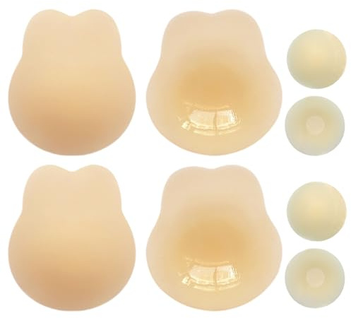 DAILISHA Warm Crème Lot de 2 paires de soutiens-gorge adhésifs invisibles ultra fins en silicone push-up pour femme Soutien-gorge collant sans bretelles dos nu réutilisable pour la peau, Crème chaude,