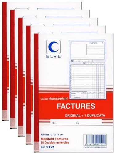 ELVE Lot de 5 Manifolds FACTURES 210 x 140 mm 50 feuillets Dupli