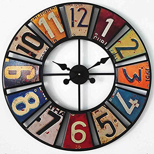 wanghaiyanBD Horloge murale décorative numérique - Grand autocollant rond antique - Horloge de jardin en fer forgé - Étanche - Décoration intérieure ou extérieure - Horloge murale à quartz silencieuse