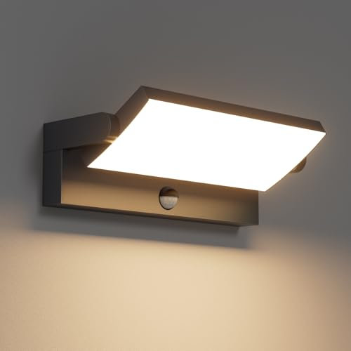 Klighten 45W Outdoor Wall Light with Motion Sensor Waterproof IP65, Aluminum Outside Lights with Sensor and Swiveling LED Panel for Entrance Garden Terrace, 3480LM, Warm White 3000K, Black