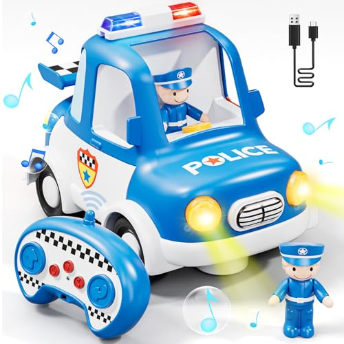 Lehoo Castle Voiture Télécommandée 3 Ans, Voiture de Police avec Télécommande, Lumières et Musique, Jouet pour Enfants de 2 3 Ans