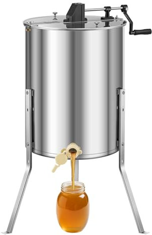 VEVOR Honigschleuder, 4/8 Rahmen, manuelle Tangentialschleuder mit transparentem Deckel, Honigextractor aus Edelstahl mit höhenverstellbarem Ständer, Wabenextraktionsgerät für Bienenzucht