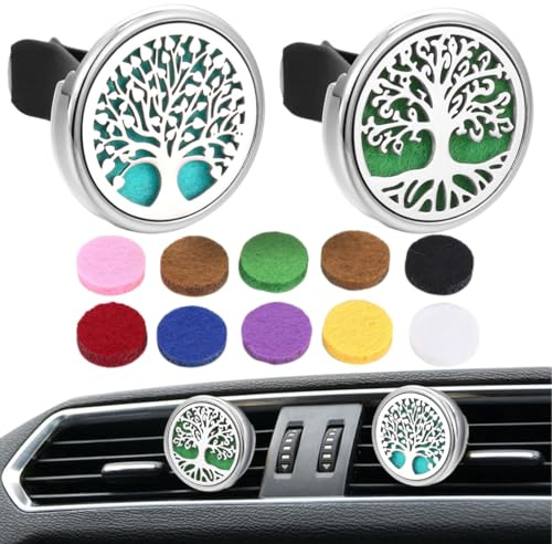 WeddHuis 2 PCS Diffuseur d'Arômes en Acier Inoxydable pour Voiture avec 10 Tampons de Rechange, Clip de Ventilation Parfumé Médaillon (pour Voiture, Salon, Bureau, Maison)