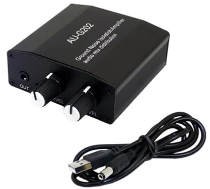 Console de mixage auditive 2 canaux 3,5 mm 2 entrées 2 sorties casque mélangeur auditif pour usage domestique et studio