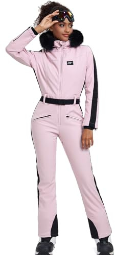 HOTIAN Traje de esquí de una pieza para mujer, mono de esquí para invierno, cálido, traje de nieve, impermeable, a prueba de viento, ropa de esquí, mono de nieve, mono con capucha, rosa01 M