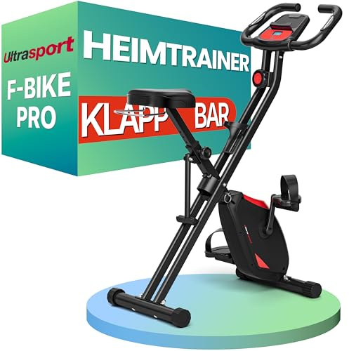 Ultrasport F-Bike Pro Bicicleta Estática Plegable hasta 150 KG, con 16 Niveles, Sillín Cómodo, Extra Silenciosa I Bici Estática Plegable Indoor, Bicicletas Estáticas, Rojo-Negro