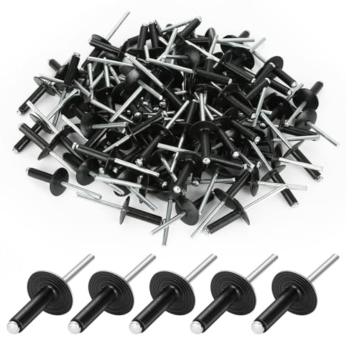 100 stycken blindnitar i aluminium med stort huvud, flänspopnitar 4,8 x 20 mm (16 mm huvud), svarta nitar för motorfordon, möbler, mekanisk utrustning