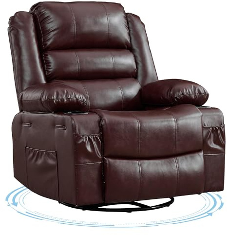 Rocking Recliner Chair for Adults, Oversized 360° Swivel Rocker Recliner with Cup Holder, Nursery Glider with Upholstered Deep Seat Linen Comfy Single Sofa for Living Room