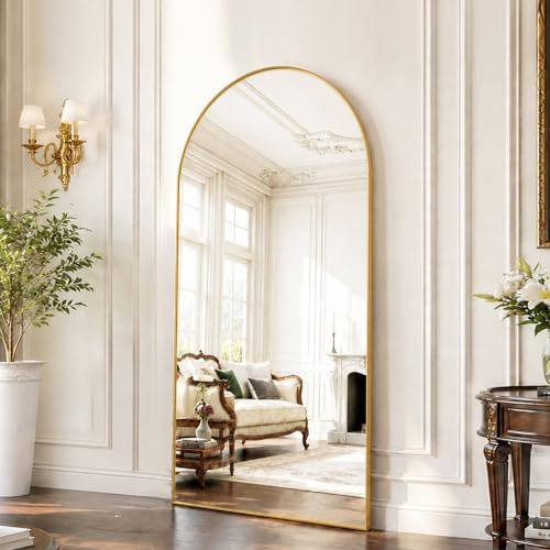 Arched Floor Mirror, Full Length Mirror with Stand 165x60cm, Gold | Full Length Mirror with Stand, Aluminium Alloy Frame, Tempered Glass, for Bedroom, Living Room, Cloakroom