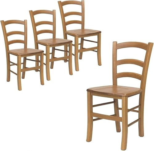 PALUPLUS Set 4 Sedie Paesana in Legno Massello color Noce Chiaro, Misura 43x42x87 cm, Sedia Tradizionale Robusta, per Casa, Cucina, Agriturismo, Ristorante, Made in Italy
