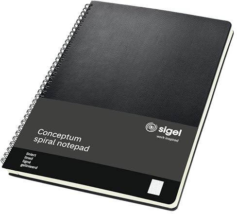 SIGEL CO821 Cuaderno espiral, 23.6 x 30.1 cm, a líneas, Hardcover, negro, Conceptum