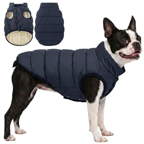 ASENKU Hundemantel für Kleine Hunde,Winddichte Hundejacke Winter wasserdichte Hundemantel mit Geschirr Fleece Warme Wintermantel Hund Kleidung für Chihuahua Dackel Französische Bulldogge S