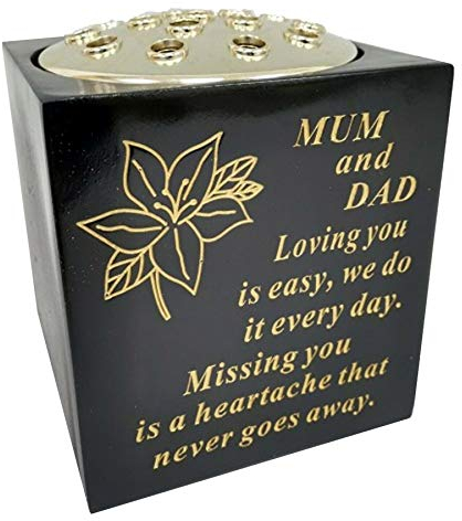 David Fischhoff Memorial Black Rose Bowl with Gold Wording Graveside Flower Vase (Black & Gold - Lily, Mum & Dad)
