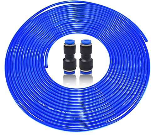 Her Kindness Pneumatic Hose - Blue PU Polyurethane Hose, 10 m × 6 mm × 4 mm, with 2 Pneumatic Connectors