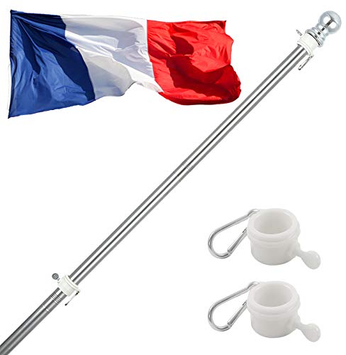 INFLATION Mât de Drapeau en Aluminium, kit de mât de Drapeau en Acier Inoxydable 150-180CM avec Anneaux rotatifs, y Compris Le Drapeau de l'Allemagne 150 * 90cm,(mât avec Drapeaux, sans Support)