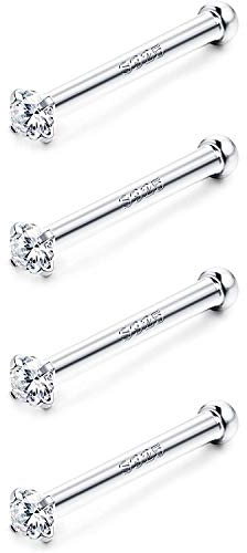Sllaiss 4 Stücke Österreich Kristall Nasenstecker S925 Sterling Silber Nasenstecker für Frauen Männer 20G Nasenpiercing Stecker Nasenring 1.5MM