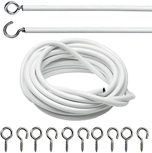 DIVCHI Net Curtain Wire And Hooks Set - 3 Meter Curtain Wire Kit With 6 Eyes & 6 Hooks - A Multipurpose Wire Suitable For Net Curtains For Windows - Durable Wire Set for Window Net Curtain