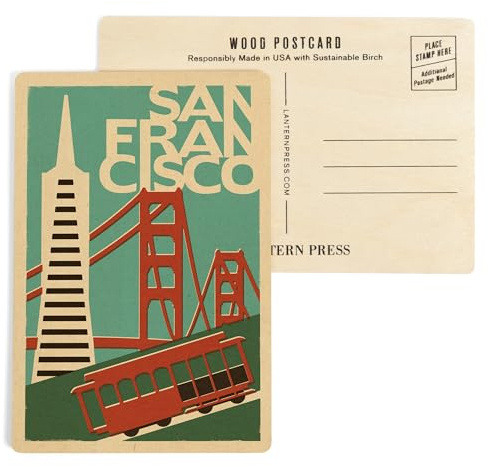 San Francisco, California, Woodblock (4x6 Birch Wood Postcards, 2-Pack Stationary, Rustic Home Wall Decor)