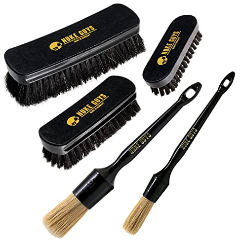 Nuke Guys - Lot de 5 brosses pour le nettoyage de l’habitacle en douceur - 3 brosses textiles pour sièges de voiture, coussins, cuir, plastique - 2 pinceaux pour l'intérieur et l'extérieur