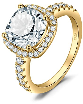 JewelryPalace Bague de Fiançailles Anneau d'Alliance pour Femme, Coussin 3ct Zircone Cubique Mariage Promise Engagement Bague en Argent 925, Bijoux Femme Plaqué Or Jaune Or Rose Cadeau Anniversaire