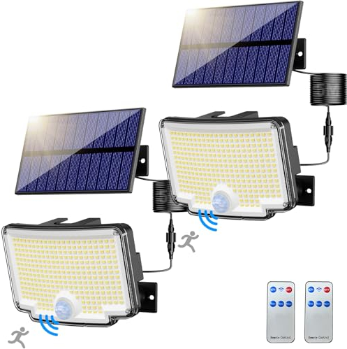 nipify 2 Stück Solarlampen für Außen mit Bewegungsmelder, 310 LED Super Helle 3 Modi Solarleuchte Aussen mit 270° Weitwinkelbeleuchtung, IP65 Wasserdichte Solar Wandleuchte mit 5M Kabel für Garten