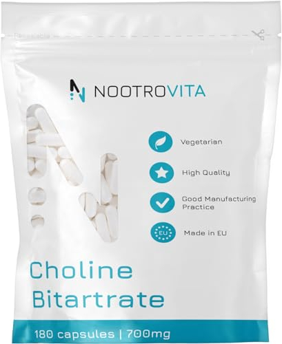 Cholin Hochdosiert - 700mg pro Kapsel - 180 Kapseln | 6 Monate Vorrat | *Leberkur, Homocystein & Fettstoffwechsel (EFSA) | Vegan Cholin Bitartrat | Nootrovita