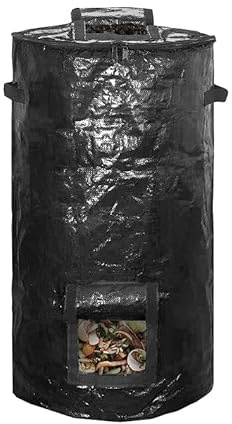 80 Gallon Compost Bin Bag for Outdoor Plastic Composting Bin with Zipper Lid and Handles, Garden Kitchen Food Waste Lawn Leaf Reusable Compost Bag Friendly Organic Waste Collector ((2 PCS) Black)