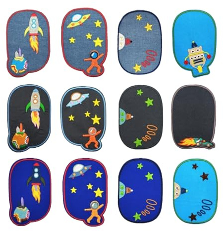Set di 12 Toppe Termoadesive per Bambini e Adulti,Patch Ricamate per Cucire e Stirare,Toppe Per Giubbotti,Toppe Termoadesive,Decorazioni Carine per T-Shirt, Jeans, Borse,Riparazione e Decorazione