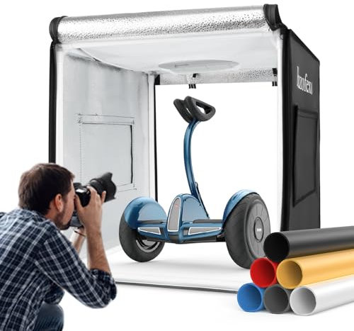 Huzofexo Caja de luz para estudio fotográfico, 60 x 60 x 60 cm, profesional, regulable, con luz LED CRI98, 6 fondos de colores, multiángulo para disparar