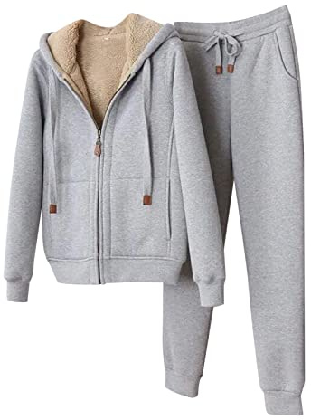 BOTCAM Tuta da jogging da donna calda invernale – tuta da ginnastica pantaloni tuta fitness tuta in due pezzi plus velluto peluche tuta fitness tuta da casa con cappuccio e tasche lounge set