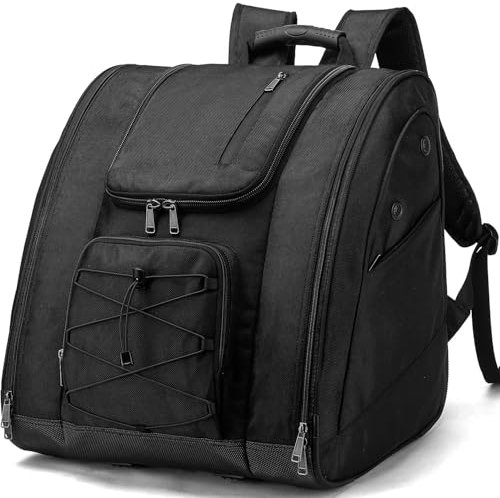 TONRUYN Skischuhtasche mit Helmfach und Rucksackgurten, 50L Skirucksack Skischuh Rucksack für Herren Damen, wasserdichte Stiefeltasche für Snowboardstiefel, Handschuhe, Goggle, Schwarz