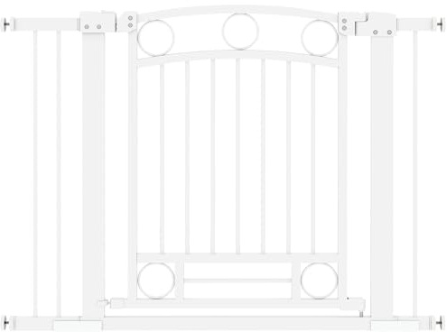 PawHut Barrera de Seguridad para Perros Altura 76 cm para Puertas y Escaleras Puerta de Seguridad para Mascotas con Montaje a Presión Doble Bloqueo y 2 Extensiones Blanco