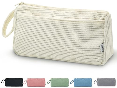 Boziee Federmäppchen Mäppchen Cord-Stoff Mädchen Teenager Stiftetasche Federtasche Pencil Case Schulmäppchen für Schule | Büro (Beige)